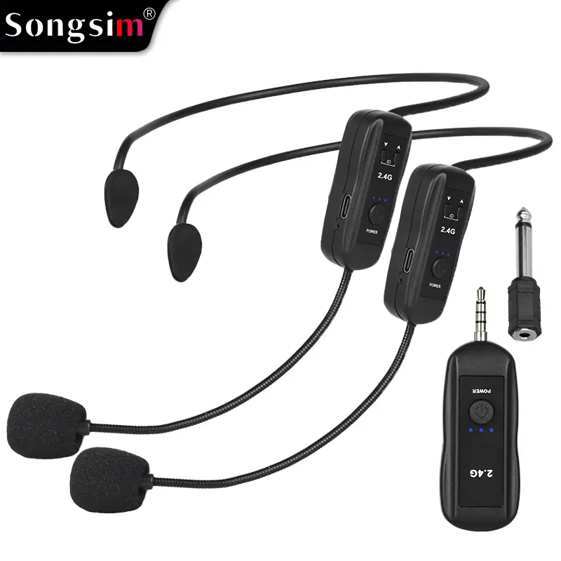 Songsim-WX26 wireless microphone system for 2 users/180 ft range/2.4G Dual Wireless Headphone Microphones/Suitable for karaoke speakers, amplifiers, microphone speakers, PA systems, yoga, teaching, and fitness