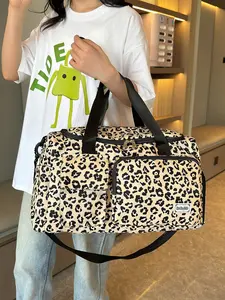 2025 New Style Leopard Print Large-Capacity Dry-Wet Separation Travel Shoulder Bag, Retro Casual Fashion Unisex Short-Term Travel Bag Sports Gym Bag With Independent Shoe Compartment Travel Duffle Bag