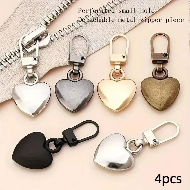 Heart-Shaped Zipper Pulls, Charming 4/10 Pack, Perfect Replacement and Repair, Ideal for Luggage, Wallets, Bags, Clothes, Shoes, Sewing Supplies