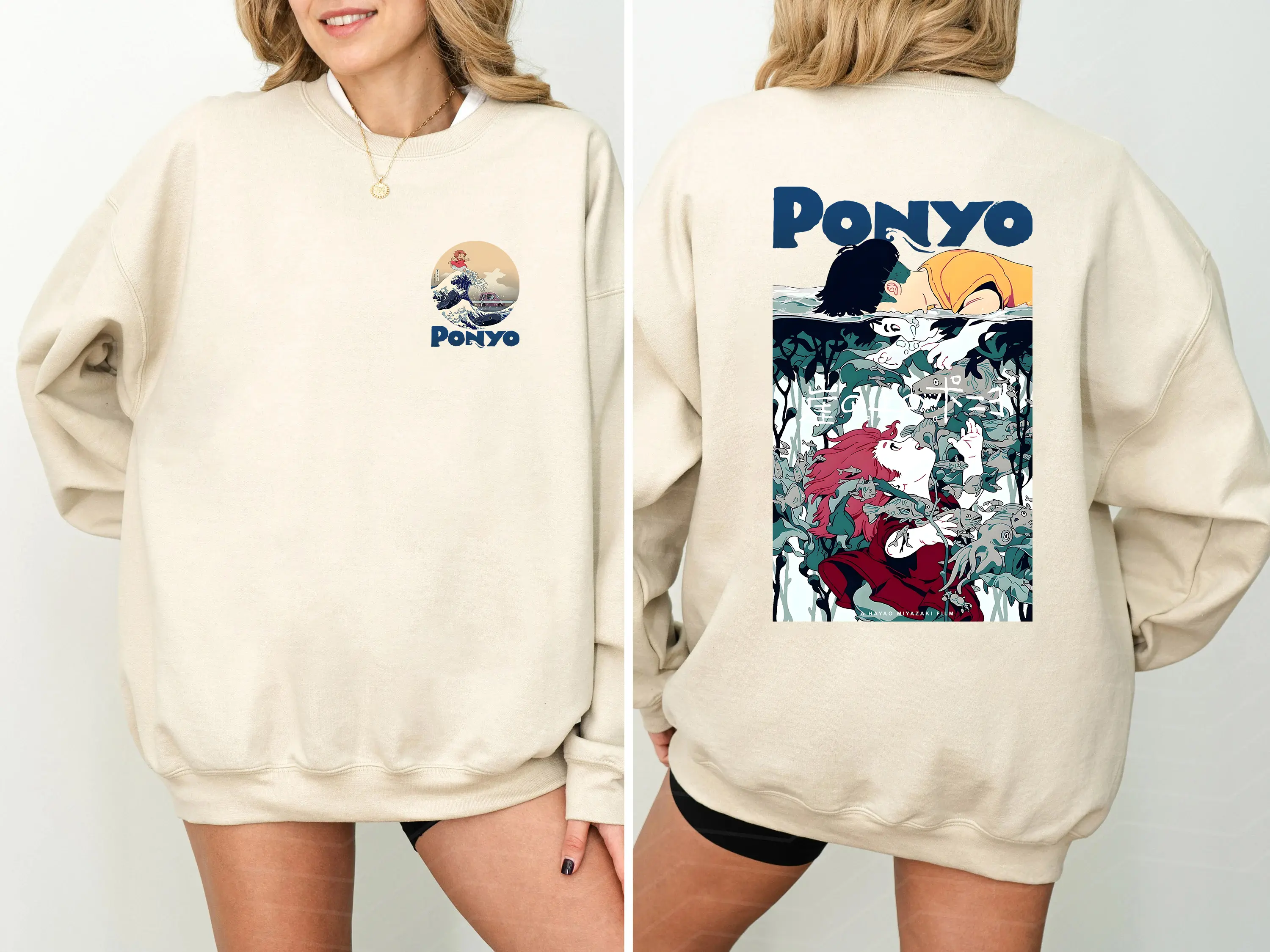 Ponyo Sweatshirt, Ghibli Anime Pullover, Studio Ghibli Crewneck, Ponyo and Sosuke Shirt, Howls Moving Castle Sweater, Studio Ghibli Anime Shirt