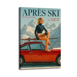 Apres Ski Magazine Cover Artistic Wall Decor, Waterproof Canvas Poster, Cute And Vibrant Poster for Bathroom, Living Room, Bedroom, Dorm, A Perfect Gift Idea for New Year Home Decor