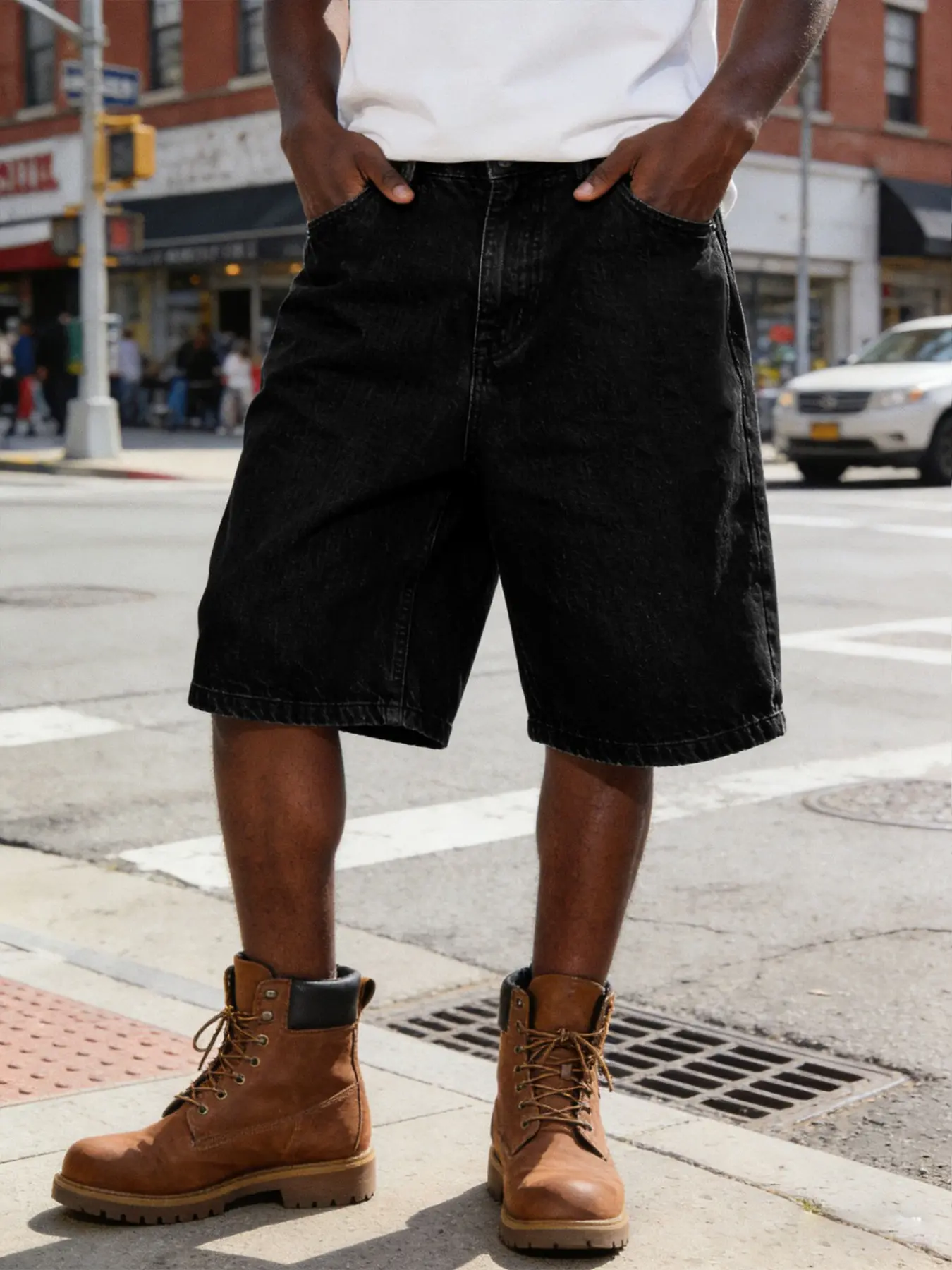 Men's/women's Basic Plain Denim Shorts, Menswear Street Fashion Casual Loose Fit Wide Leg Jeans, Vintage Washed Style, Comfortable Everyday Wear, Relaxed Fit, Streetwear