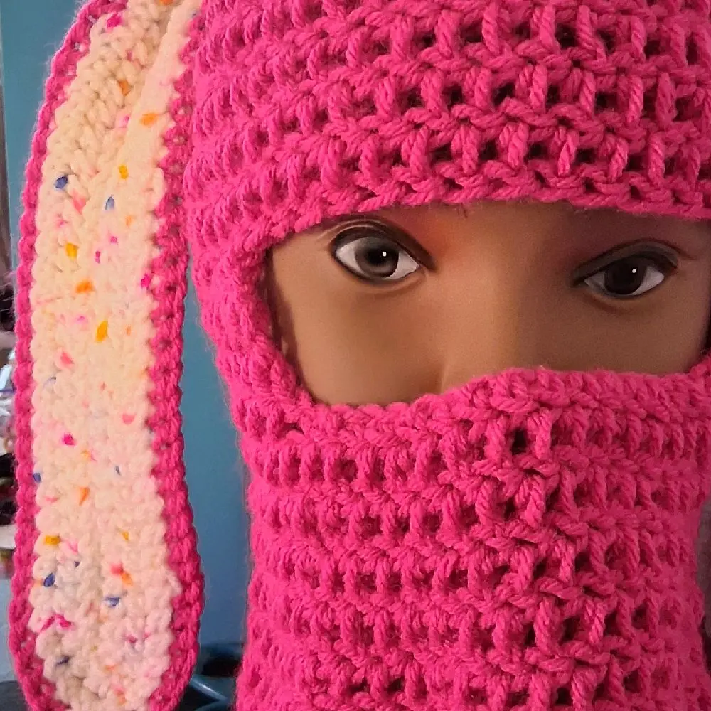 Unisex Crochet Bunny Ear Ski Mask - Fashion Accessory Balaclava, Face Covering