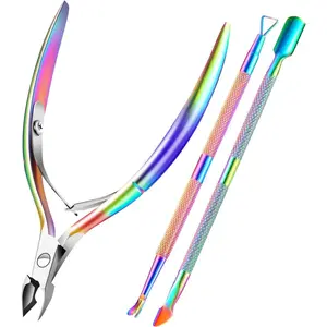 Cuticle Trimmer Cuticle Remover with Cuticle Pusher, Professional Stainless Steel Durable Pedicure Manicure Tools Cutter Nipper Scissor Clipper for Fingernails and Toenails Dead Skin