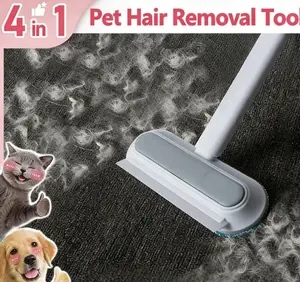【4 in 1】Pet Hair Removal Tool, Multi-functional, Reusable, Washable Lint Cleaner for Dog and Cat Hair, Gentle on Furniture, Effective on Carpets, Clothing, Bedding,Pet Hair Remover for Furniture with Extra long Handle Shedding Grooming Kit Deshedding Tool