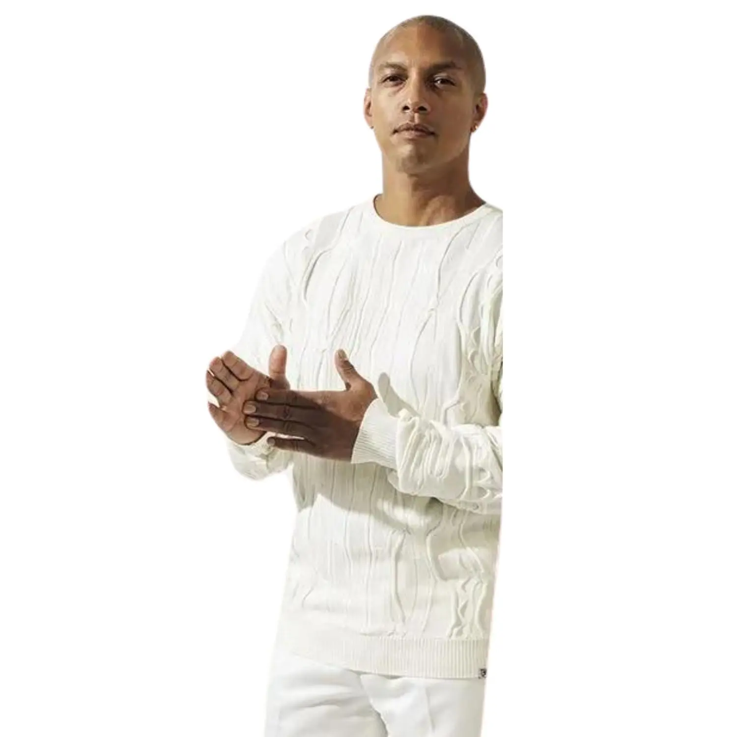 Men's Cream Stacy Adams Cable Knit Crewneck Sweater