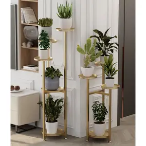Multi-Layer Metal Plant Stand for Corner Display – Tall Indoor Shelf with Anti-Slip Feet, Tiered Holder for Living Room, Office, Home Decor Vintage Gold, 120cm Tall