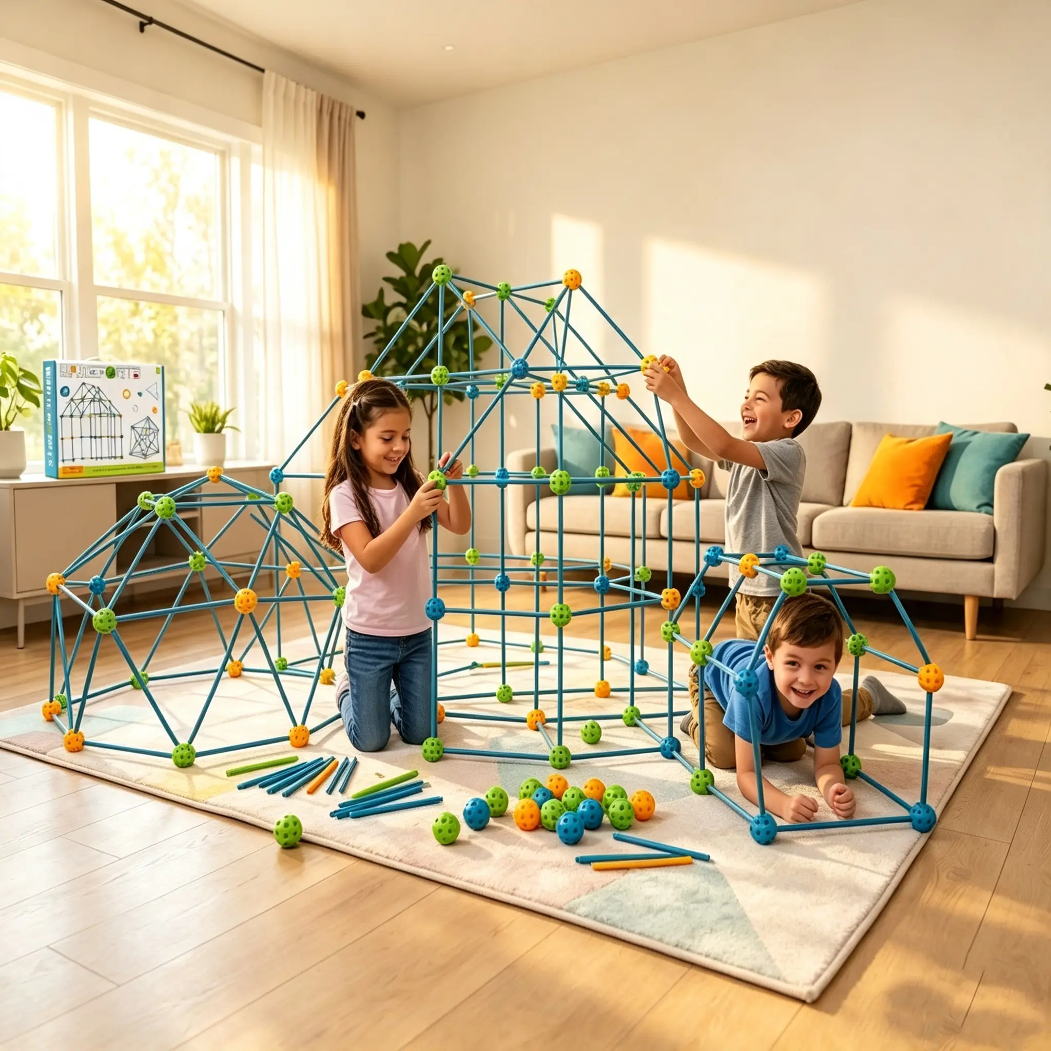 78Pcs Kids Fort Building Kit DIY Construction Toy Set | Indoor Play House Tent Builder STEM Gift for Boys & Girls