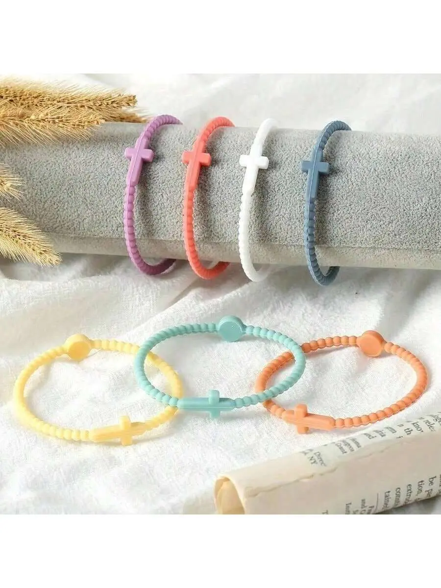 5-Piece Minimalist Cross Hand Straps for Women, Flexible & Stretch-Fit Silicone Bands, Waterproof & Stackable, Ideal Mother’s Day Gift, Bracelet Stacks, Elastic Bracelets, Fashion Bracelet