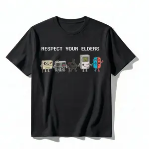 Funny "Respect Your Elders" Retro Gamer T-Shirt. Nostalgic 90s Pixel Art Controller Graphic Tee.  oversize Trend  Gift for Him Her Unisex Cotton Top