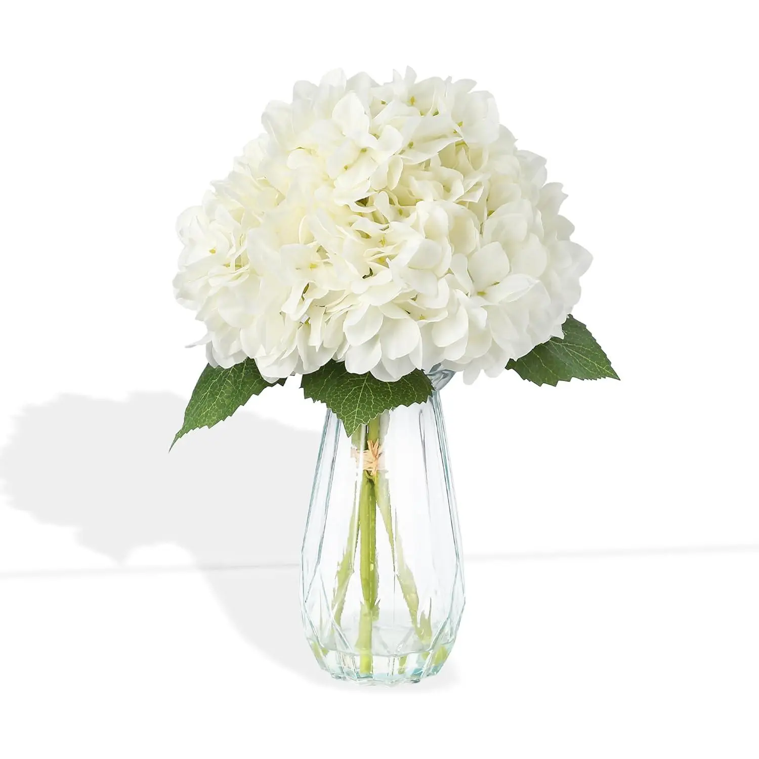 5-Piece Artificial Hydrangea Arrangement in Glass Vase - Fade-Resistant Silk Flowers with Faux Water for Table Centerpieces-White