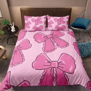 Bow Print Bedding Set Duvet Cover 2 or 3 Piece Twin Size with 1 Comforter and 1 or 2 Pillowcases, Soft and Cozy Décor for Kids and Adults