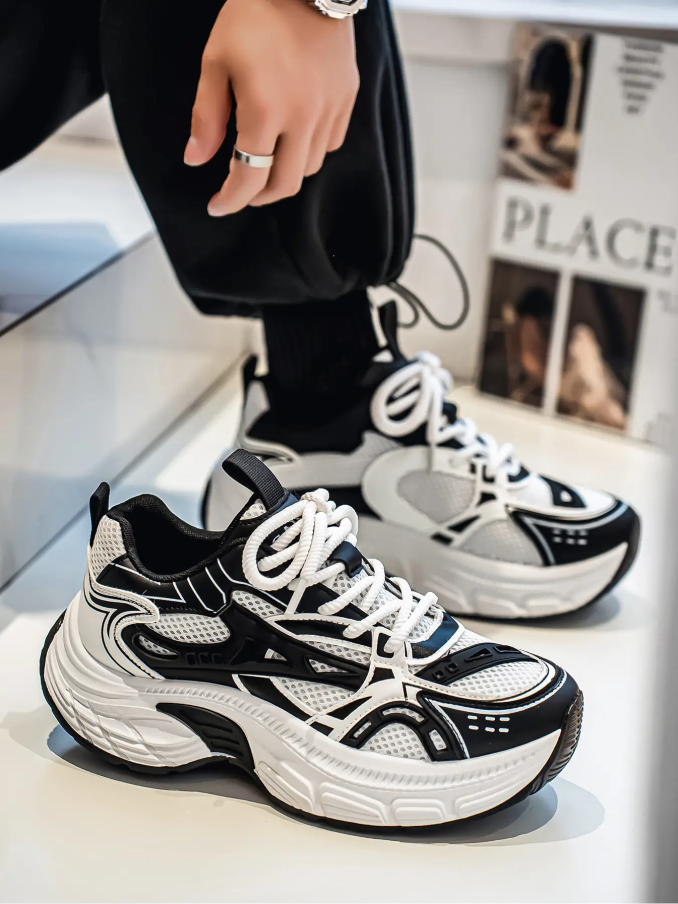 Men's Retro Chunky Athletic Sneakers, Stylish Sneakers, Lightweight Breathable Mesh Dad Shoes, Height Increasing Thick Sole Casual Walking Shoes for Men, Casual Sneaker Trainer