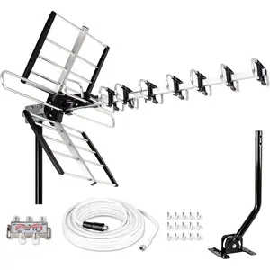 Outdoor HDTV Antenna up to 200 Mile Long Range, Attic or Roof Mount TV Antenna, Long Range Digital OTA Antenna for 4K 1080P VHF UHF Supports 4 TVs Installation Kit & J Mount