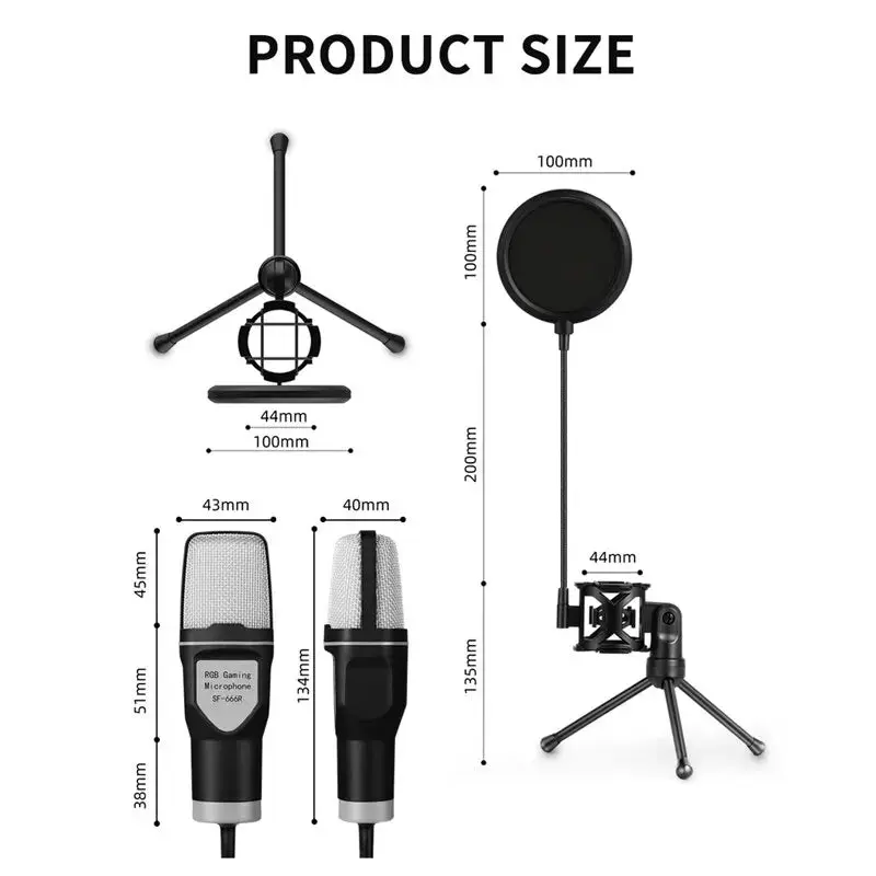 USB RGB Microphone Gaming Mic for Podcast & Streaming