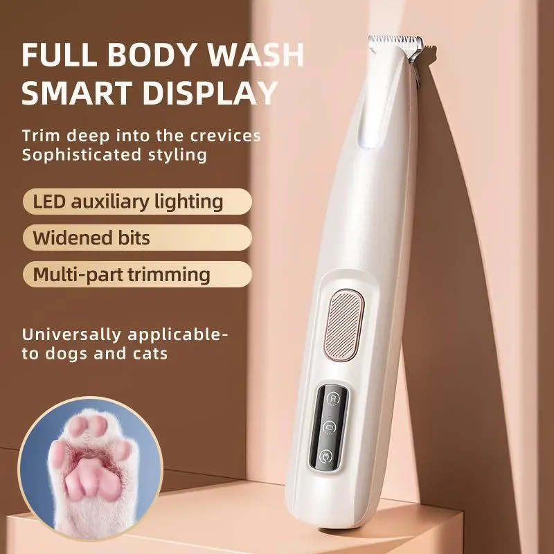Multifunctional Pet Hair Clippers , 2025 New Pet Paw Trimmer Waterproof Rechargeable Pet Shaver with LED Light, cat and dog face, ear, eye, foot hair