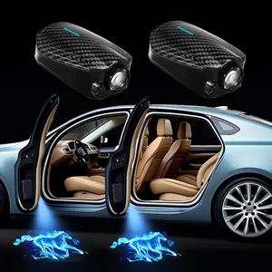 2PCS Custom Car Door Light Projector Wireless Led Car Door Projector Rechargeable HD Car Welcome Courtesy Ghost Shadow Lamp Fit All Cars (Blue Horse Style)