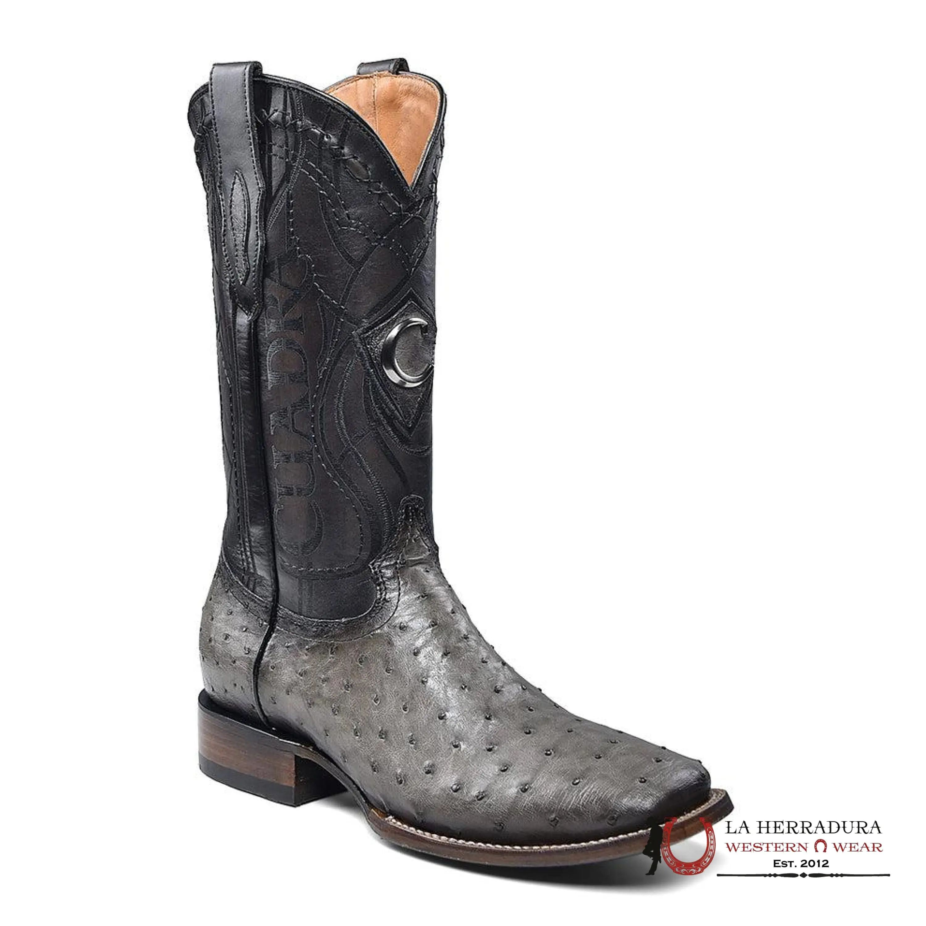 Men's CUADRA Grey Laser-Embroidered Square Toe Boots (CU806) - Men's Shoe, Premium Footwear