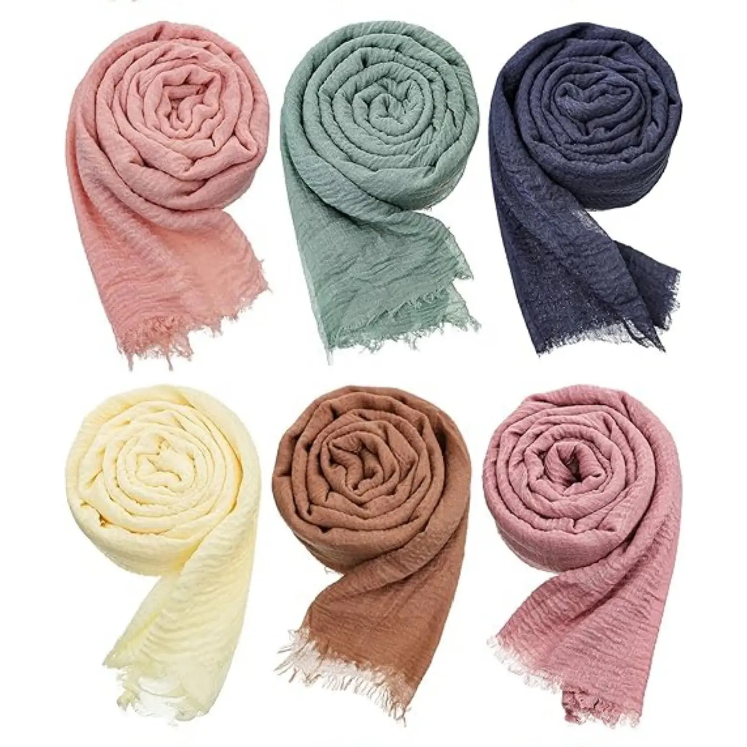 6Pcs Women's Cotton Blend Crinkled Texture Scarf Shawl Hijab, Bandana Head Wrap for Outdoor Wear - Home Improvement, Building Supplies, Wallpaper & Wall Trim