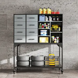 FUFU&GAGA Industrial Rolling Tool Storage Cabinet, Mobile Garage Organizer with Drawers, Open Shelves & Casters