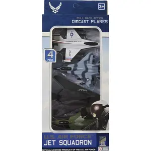 United Sates Air Force 4-Pack Toy Jet Squadron Die Cast Airplanes, Pull Back Military Fighter Jets, Diecast Air Plane Models