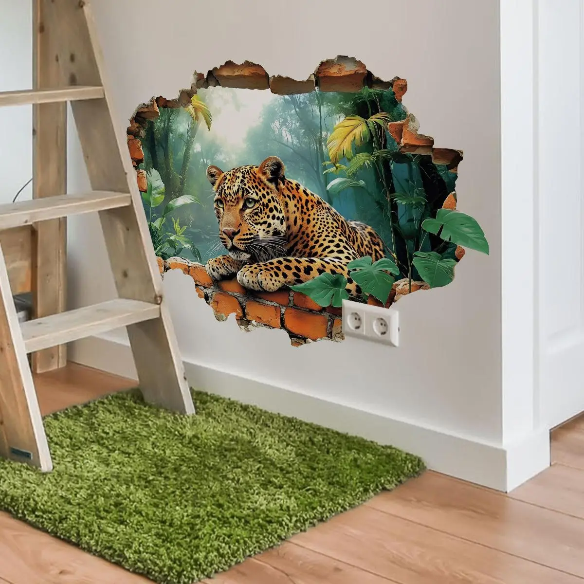 Set of 4 Leopard Wall Stickers, 30x90cm, 2D Flat Forest Animal Decals, Living Room Bedroom Bathroom Home Decor, Easy to Apply