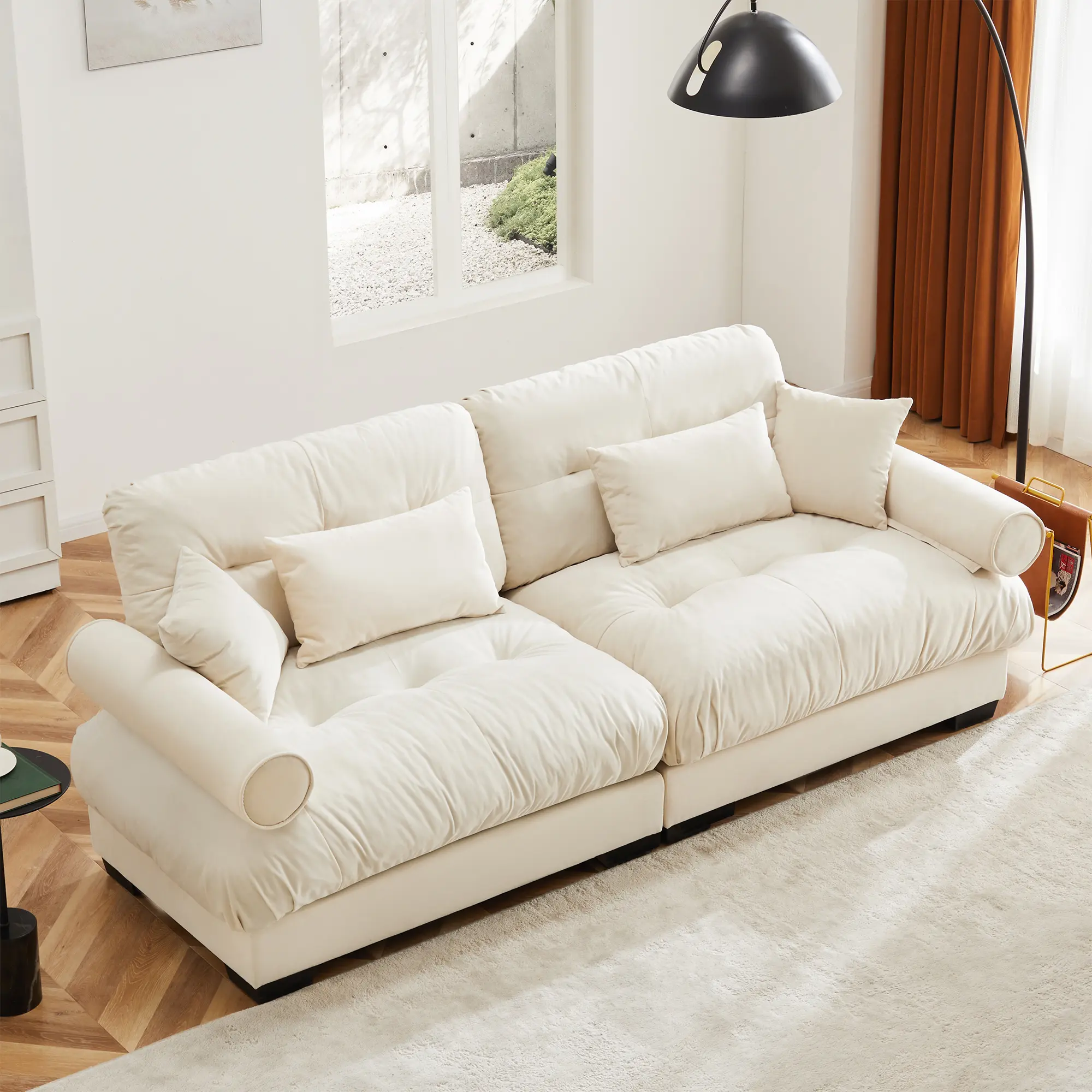 93.7” Loveseat Sofa Couch, 2 Seater Modular Sectional Sofa, Large Sectional Couches for Living Room, Fluffy Couch Set, Love Seat, Velvet Cloud Couch with 4 Pillows, Deep Seat for Living Room