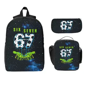 Unisex 3-piece "67" Football Backpack Set - Cool Print Design - New Hot Selling Lightweight Printed Backpack, Stylish Commuter Bag, Large Capacity Travel Bag, Multifunctional Storage Backpack, Includes Storage Bag | Adjustable Shoulder Straps