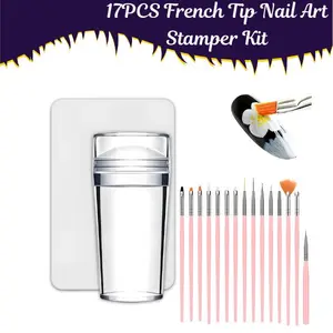 CHRISTMAS GIFT17PCS French Tip Nail Art Stamper Kit – Nail Stamper with Brushes for DIY Nail Art, Home Manicure Starter Set & Salon Nail Design Tools