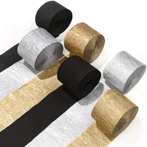 PartyWoo Easy Hanging Crepe Paper Streamers, 6 Rolls (1.8 in x 82 ft Each, 492 ft Total) – Gold, Silver, Black Pack for Party, Birthday Decorations