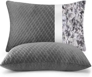 Memory Foam Pillows King Size Set of 2 Grey Color Cooling Pillows for Sleeping 2 Pack, Bed Pillows with Adjustable Shredded Foam for Side, Back and Stomach Sleepers (20x36)