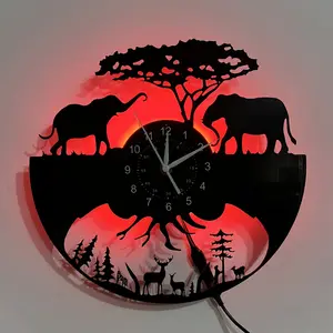 Wildlife Theme LED Vinyl Wall Clock Silent Night Light Home Decor Perfect Gift for Animal Lovers Birthday Halloween Christmas Mother's Day (Battery Not Included)