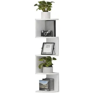 Modern Corner Wall Shelf, White 5-Tier Floating Storage Rack, Triangle Bookshelf Display Stand for Plants Books,