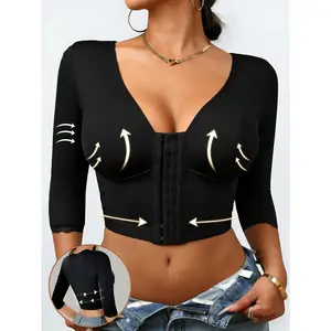 Arm Shaper Compression Shaper Undershirt For Women Tummy Control Post Surgery Arm Lipo Lace Sleeves Front Closure Bra Tank Top Shapewear