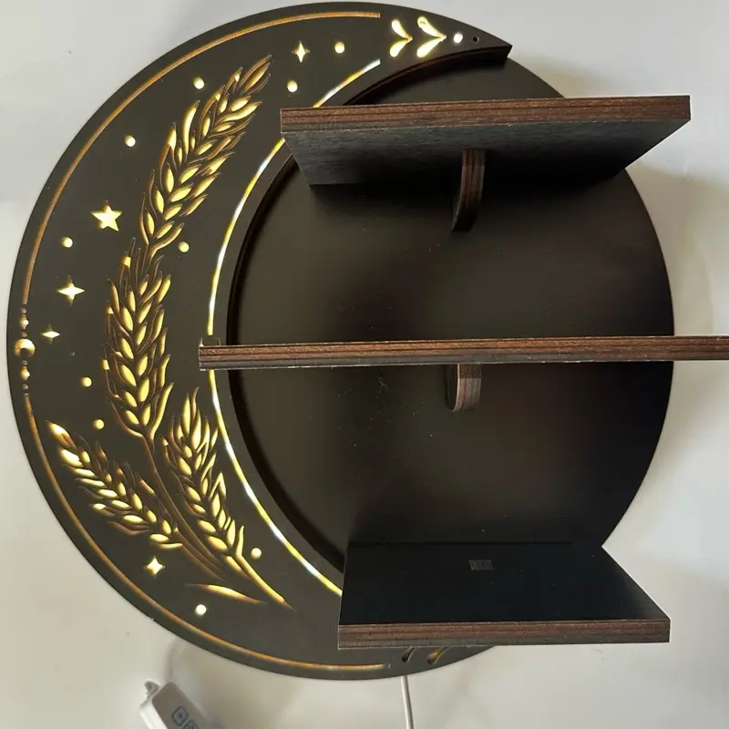 Handcrafted 12-in Wheat Crescent Moon LED Floating Shelf