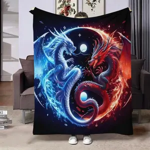 Dragon Pattern Blanket, 1 Count Soft Throw Blanket for Bedroom Living Room Sofa for Boys, Figure Print Blanket, Cozy Throw Blanket