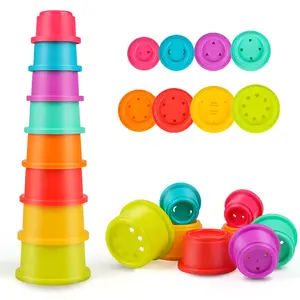 8-Piece Colorful Stackable Cups Set, Nesting Building Toy, Size-Ordered Playset, Ideal Gift for Kids, Perfect for Indoor & Outdoor Use, Blocks Tower Game