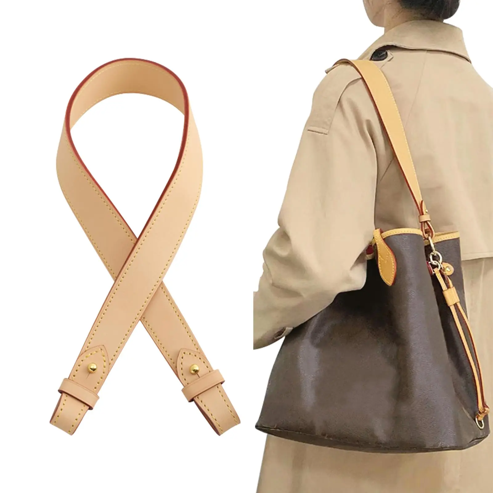 KIYOMIL Genuine Vachetta Leather Hand-Stitched Natural Grain Purse Shoulder Strap Replacement for Graceful Handbag, Eco-Friendly Purse Accessory with Rust-Proof Hardware & Strong Load-Bearing Capacity, Ideal Gift