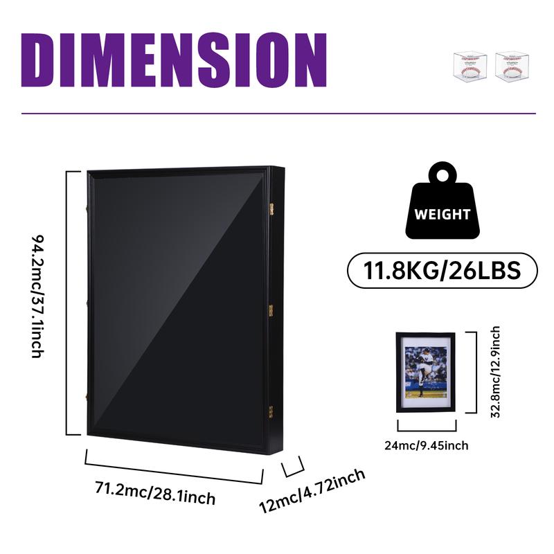 Oversized Jersey Display Case with UV Protection, Shadow Box Frame for Sports Shirts, Dual Baseball Holders, and Photo Slot – Ideal for Showcasing Sports Uniforms, Memorabilia, and Photos