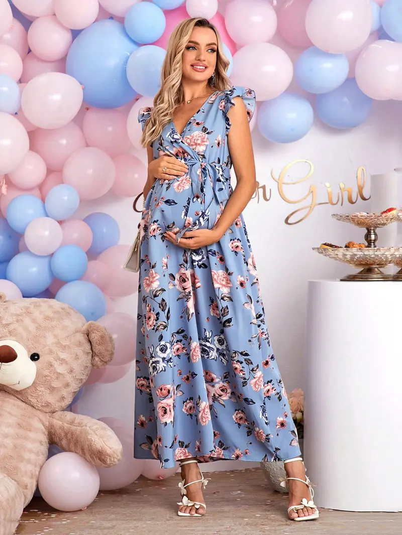Blue flower maternity baby shower dress - TikTok Shop Blue flower maternity baby shower dress - TikTok Shop