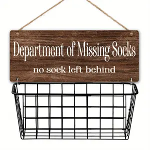 Lost Socks Laundry Sign, 1 Set Metal Mesh Basket Organizer for Missing Socks, Laundry Room Wall Decor, Missing Socks Basket for Home & Dorm Decor, Clothes Baskets