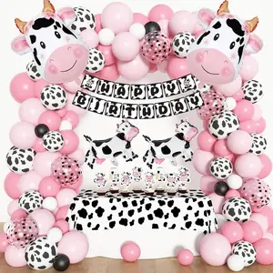 102-Piece Deluxe Party Decoration Kit – Adorable Pink Cow Theme: Mixed-Size (5/7/10/12/18/22-inch) Pink & Black Cow-Print Latex Balloon Arch Set, Perfect for Farm Animal-Themed Birthdays, Weddings, and Valentine's Day Parties