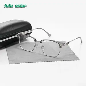 Semi-Rimless Unisex Browline Eyeglasses - Basic Alloy Frame Fashion Men's Accessories for Daily & Student Use, Includes Eyeglass Case & Cloth