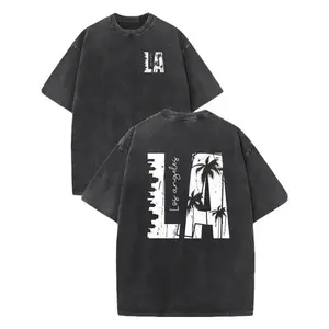 Winter outfits Men's Vintage Palm Tree Graphic T-Shirt - 230GSM Heavy Washed Cotton Short Sleeve Shirt, Double-Sided Retro California Beach Design for Streetwear, Outdoor & Travel, Loose Fit Casual Tee