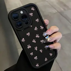 Pink Bow Pattern Phone Case for iPhone 16 15 14 Pro Max 13 12 11 XR XS Plus Shockproof Full Camera Protection Durable slim Silicone Cover