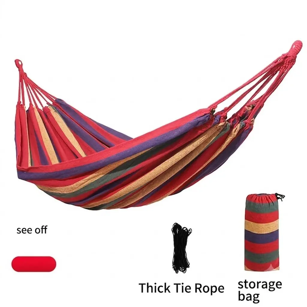 Thick Striped Canvas Hammock with Anti-Rollover Spreader Bar, 330lbs Capacity Portable Swing for Adults & Kids, for Patio, Hiking & Camping, Hammock Life, Hiking / Light Outdoor, No