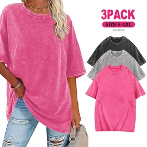 3Pcs Unisex Cotton T-Shirts Half Short Sleeves Casual Loose Solid Streetwear Top,Soft Retro Street T-Shirts,Loose Fit Acid Washed