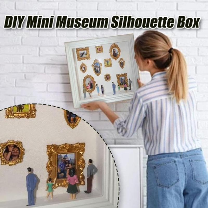 DIY Mini-Museum Silhouette Box – Capturing Memories Miniature, Valentine's Day Custom Shadow Box Frame with Mini Figurines & Gold Frames, Simple Assembly for Anniversary, Wedding & Home Decor