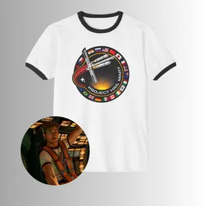Project Hail Mary Ringer Tee Mission Patch Shirt Project Hail Mary Ringer Tee Mission Patch Shirt