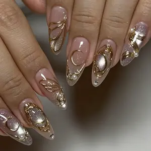 30 Pieces Pressing Fake Nails Premium Pearlescent Cat's Eye Almond Wearable Nails 3D Three-dimensional Gilded Butterfly Nail Nail Sheet, convenient to remove, reusable, suitable for wedding parties, daily gatherings to wear, Rhinestone Nails